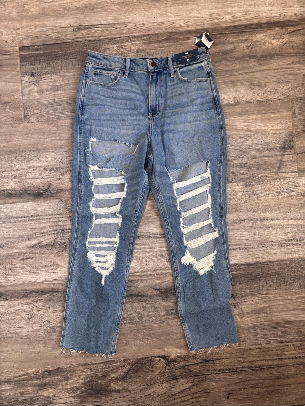 Hollister Sz:7 NWT High Rise Distressed Women's Ripped Jeans Mom Jeans #293